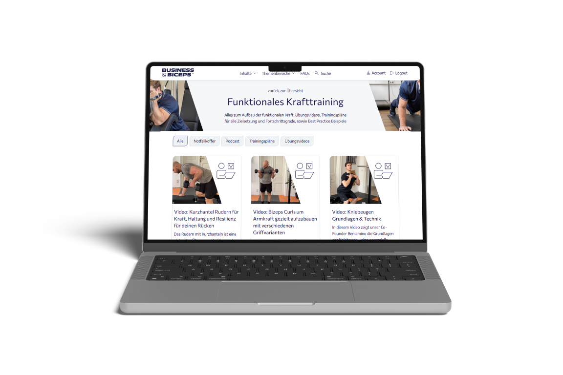 Screenshot der E-Learning Plattform von Business & Biceps